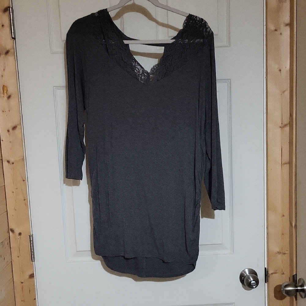 Source Unknown Charcoal Lace Accent Blouse